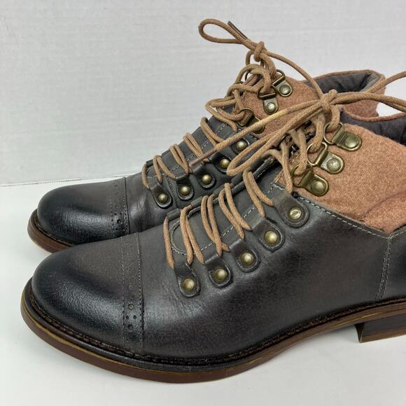 Kensie Sz 8.5 Sissel Brown Distressed Lace-up Oxford Ankle Booties Academia - Picture 4 of 16